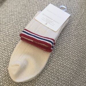 American Eagle Cream Socks with Red and Blue Stripes NWT